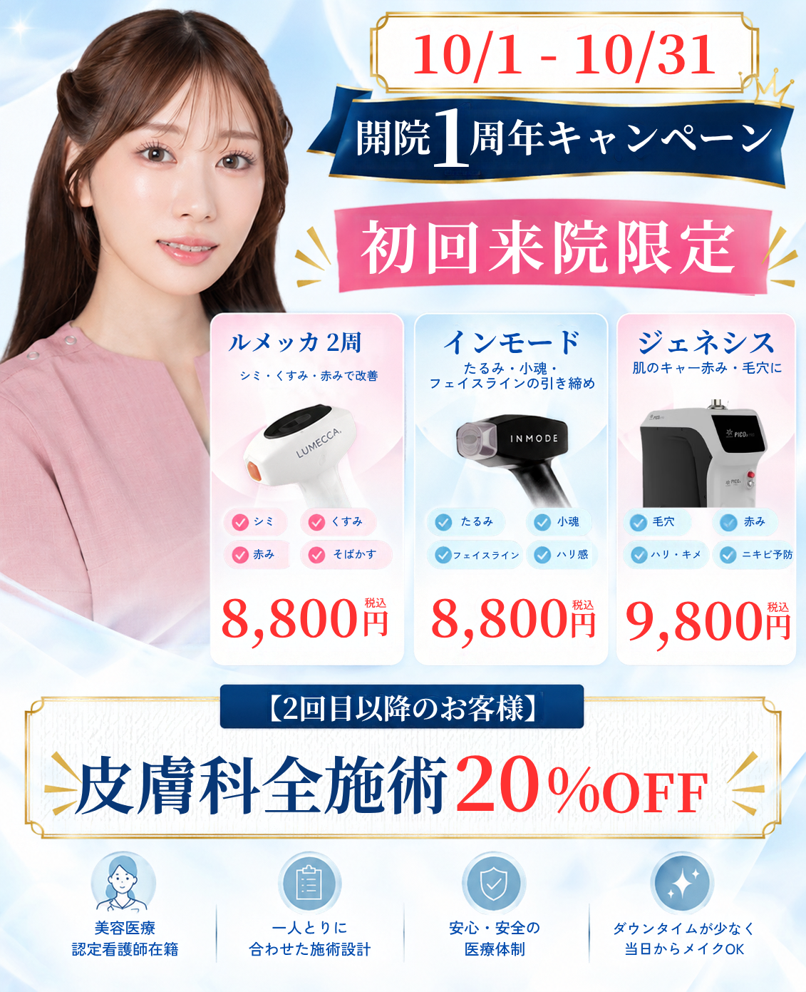 【10/1~10/31限定】開院1周年キャンペーン実施中！